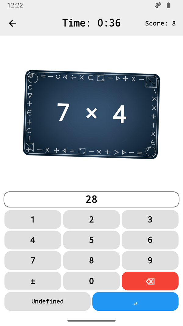 Flash card session with the number pad