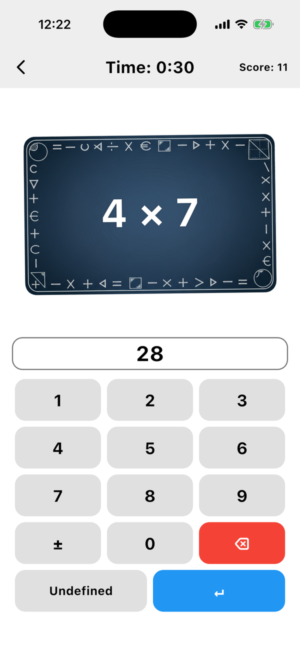 Flash card session with the number pad